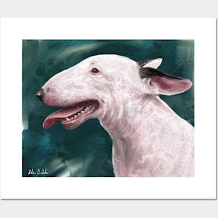 A Painting of a Bull Terrier with Its Tongue Out Posters and Art